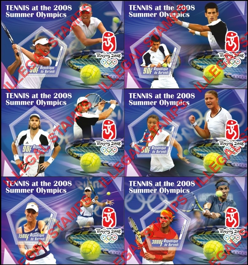 Burundi 2020 Olympic Games in Beijing in 2008 Tennis Players Counterfeit Illegal Stamp Souvenir Sheets of 1