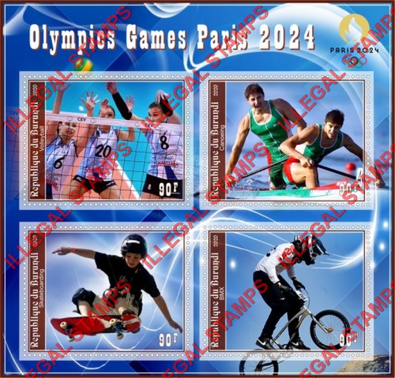 Burundi 2020 Olympic Games in Paris in 2024 Counterfeit Illegal Stamp Souvenir Sheet of 4