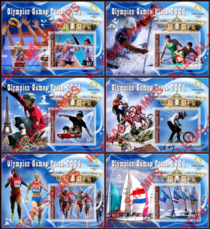 Burundi 2020 Olympic Games in Paris in 2024 Counterfeit Illegal Stamp Souvenir Sheets of 1