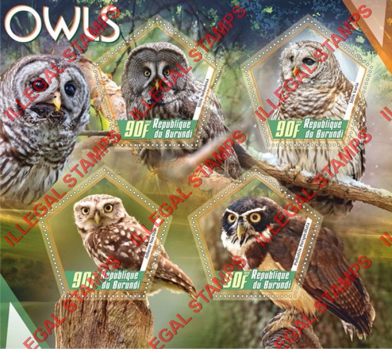 Burundi 2020 Owls Counterfeit Illegal Stamp Souvenir Sheet of 4