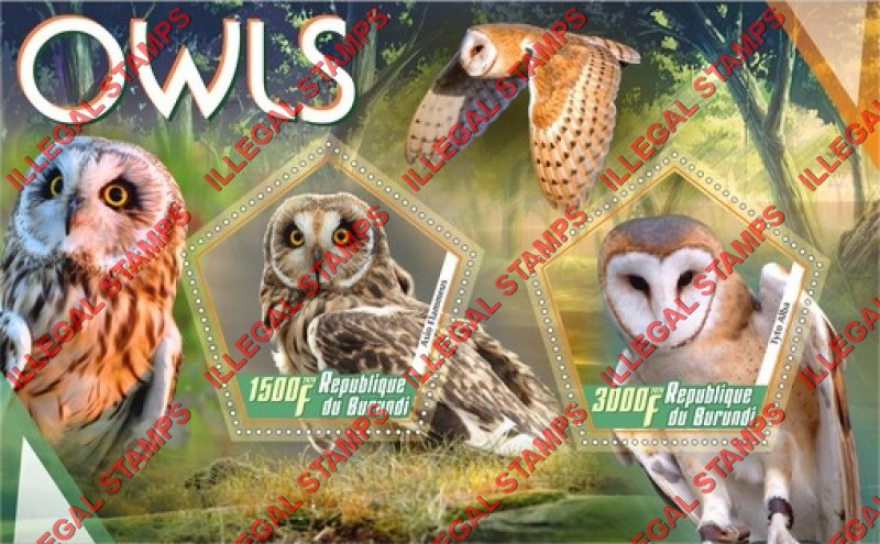 Burundi 2020 Owls Counterfeit Illegal Stamp Souvenir Sheet of 2