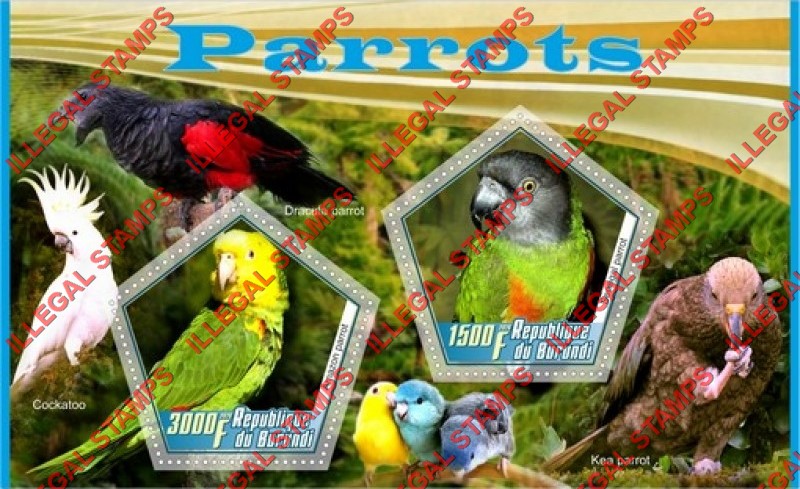 Burundi 2020 Parrots Counterfeit Illegal Stamp Souvenir Sheet of 2