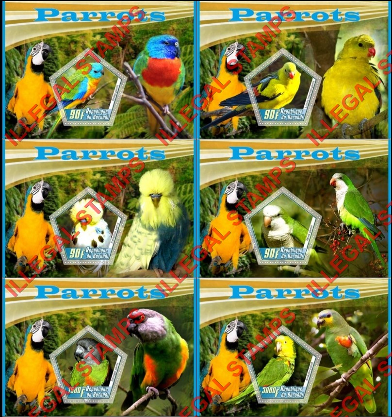 Burundi 2020 Parrots Counterfeit Illegal Stamp Souvenir Sheets of 1