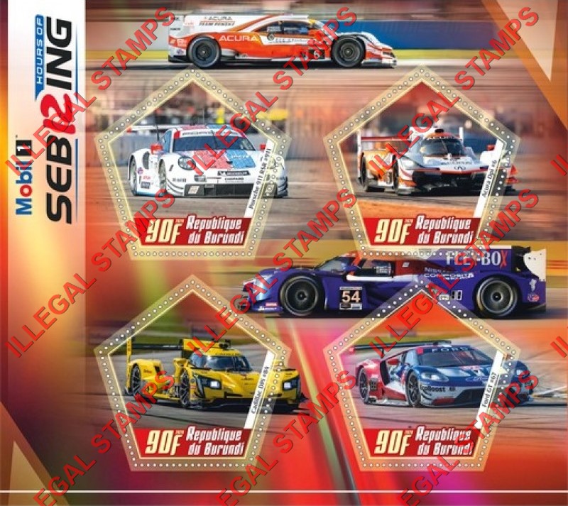 Burundi 2020 Racing Cars Hours of Sebring Counterfeit Illegal Stamp Souvenir Sheet of 4