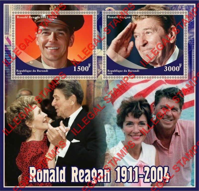 Burundi 2020 Ronald Reagan Counterfeit Illegal Stamp Souvenir Sheet of 2