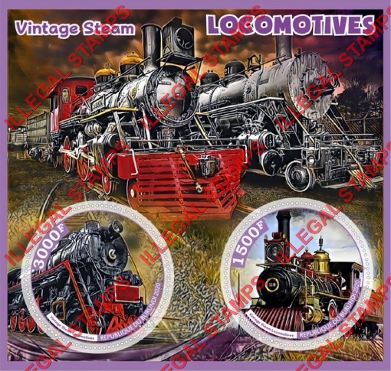 Burundi 2020 Vintage Steam Locomotives Counterfeit Illegal Stamp Souvenir Sheet of 2