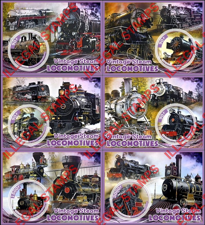 Burundi 2020 Vintage Steam Locomotives Counterfeit Illegal Stamp Souvenir Sheets of 1