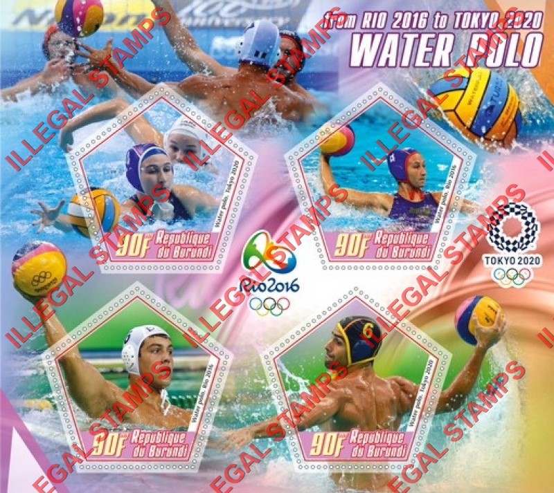 Burundi 2020 Water Polo Counterfeit Illegal Stamp Souvenir Sheet of 4