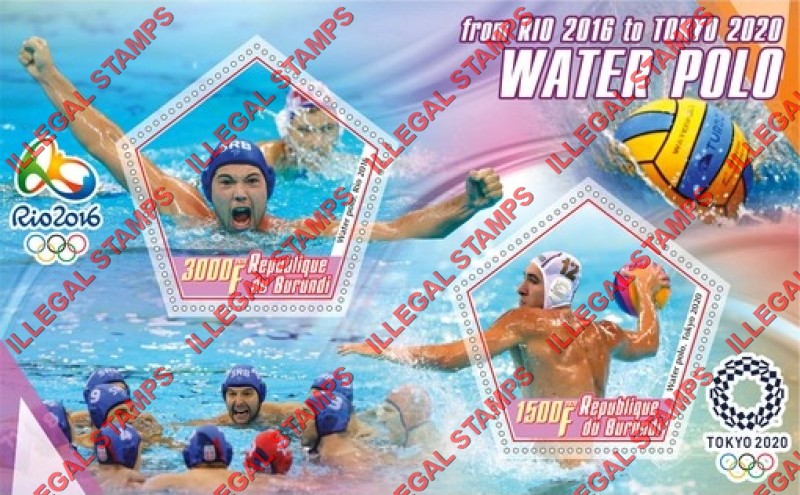 Burundi 2020 Water Polo Counterfeit Illegal Stamp Souvenir Sheet of 2
