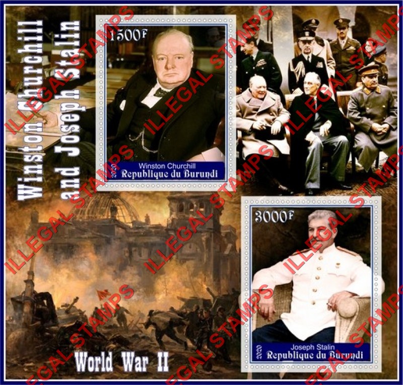 Burundi 2020 Winston Churchill and Joseph Stalin Counterfeit Illegal Stamp Souvenir Sheet of 2