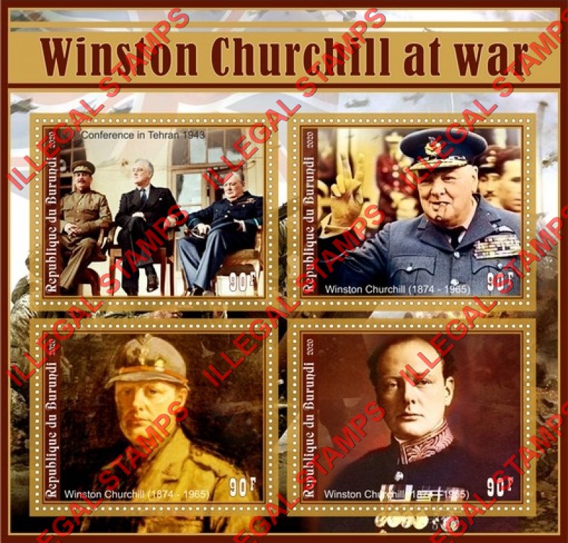Burundi 2020 Winston Churchill at War Counterfeit Illegal Stamp Souvenir Sheet of 4