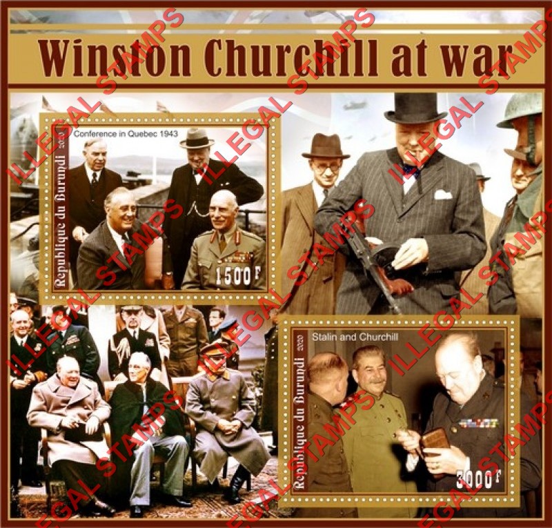 Burundi 2020 Winston Churchill at War Counterfeit Illegal Stamp Souvenir Sheet of 2