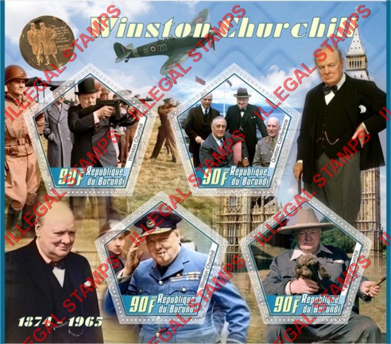 Burundi 2020 Winston Churchill (different) Counterfeit Illegal Stamp Souvenir Sheet of 4