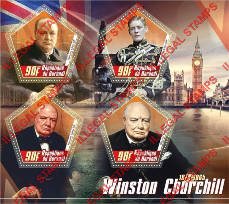 Burundi 2020 Winston Churchill Counterfeit Illegal Stamp Souvenir Sheet of 4