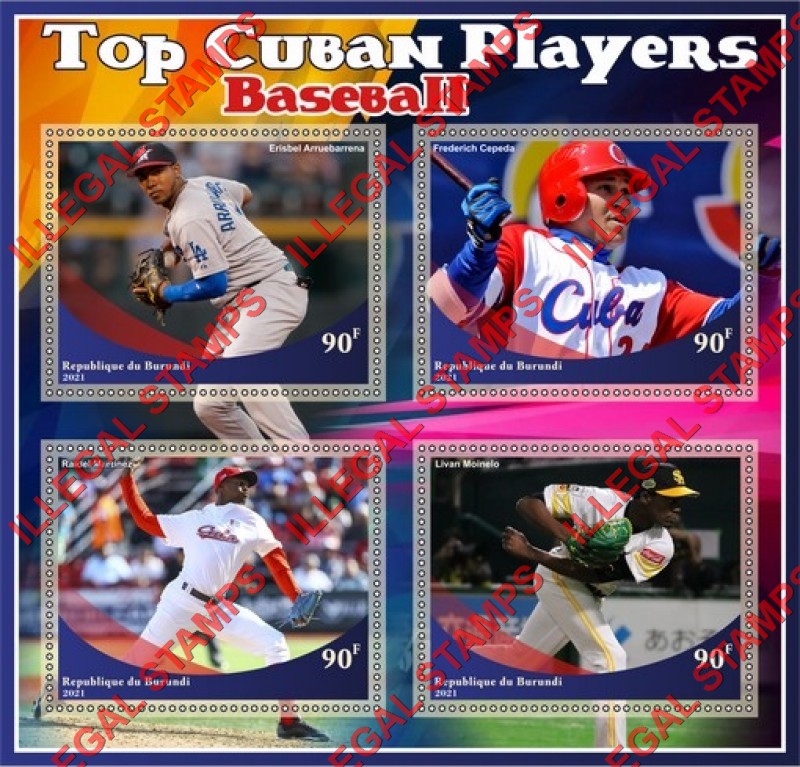Burundi 2021 Baseball Top Cuban Players Counterfeit Illegal Stamp Souvenir Sheet of 4