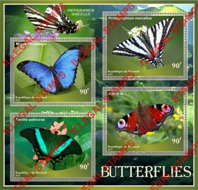 Burundi 2021 Butterflies Counterfeit Illegal Stamp Souvenir Sheet of 4