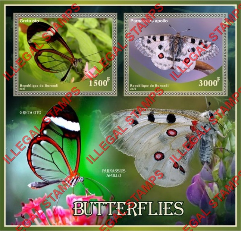 Burundi 2021 Butterflies Counterfeit Illegal Stamp Souvenir Sheet of 2