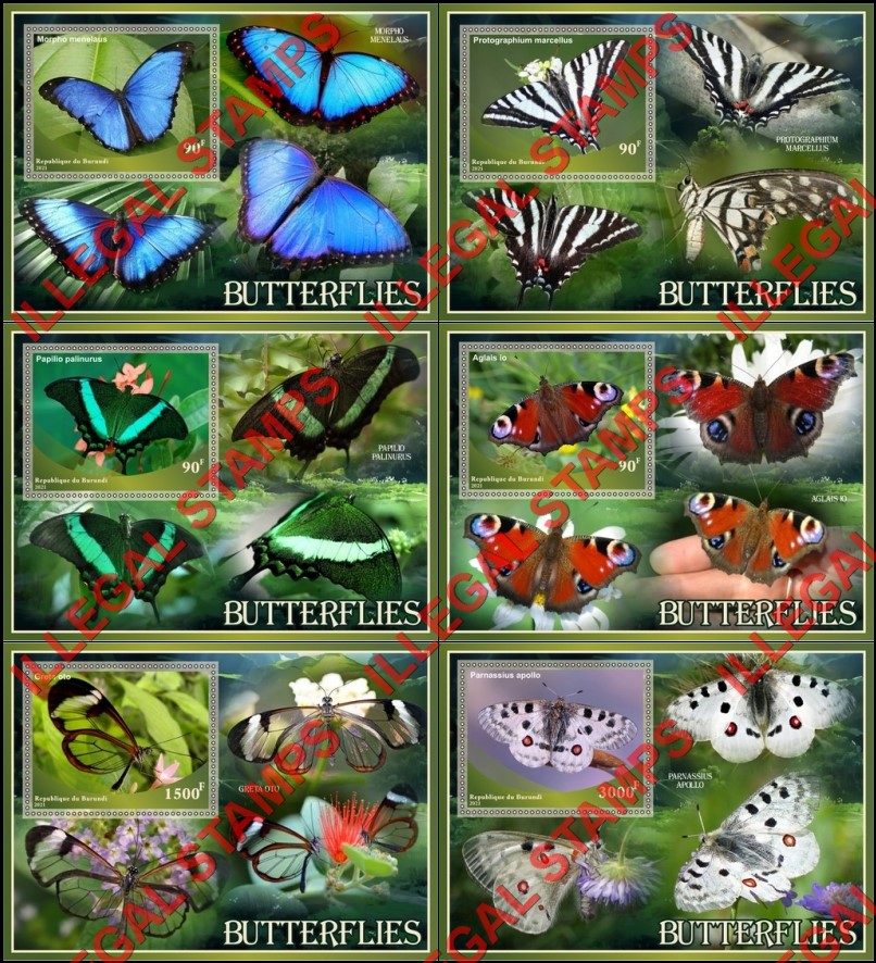 Burundi 2021 Butterflies Counterfeit Illegal Stamp Souvenir Sheets of 1