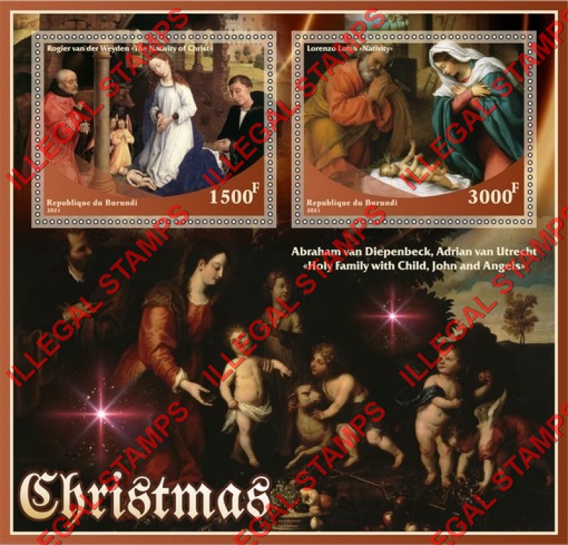 Burundi 2021 Christmas Paintings Counterfeit Illegal Stamp Souvenir Sheet of 2
