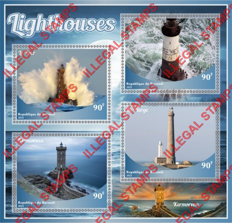 Burundi 2021 Lighthouses Counterfeit Illegal Stamp Souvenir Sheet of 4