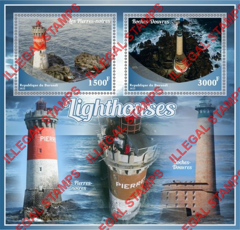 Burundi 2021 Lighthouses Counterfeit Illegal Stamp Souvenir Sheet of 2