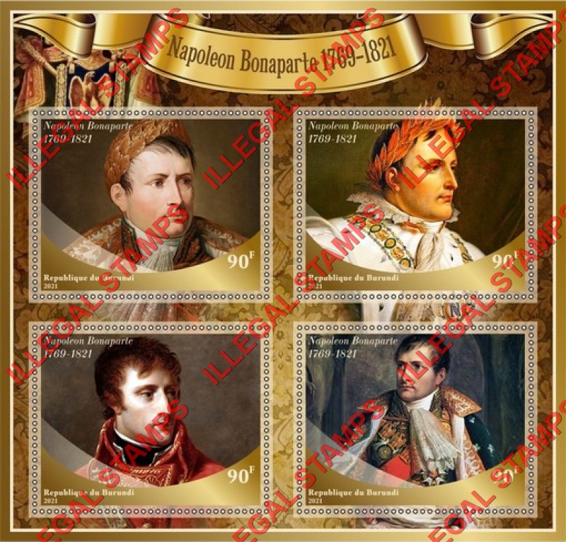 Burundi 2021 Napoleon Bonaparte Counterfeit Illegal Stamp Souvenir Sheet of 4