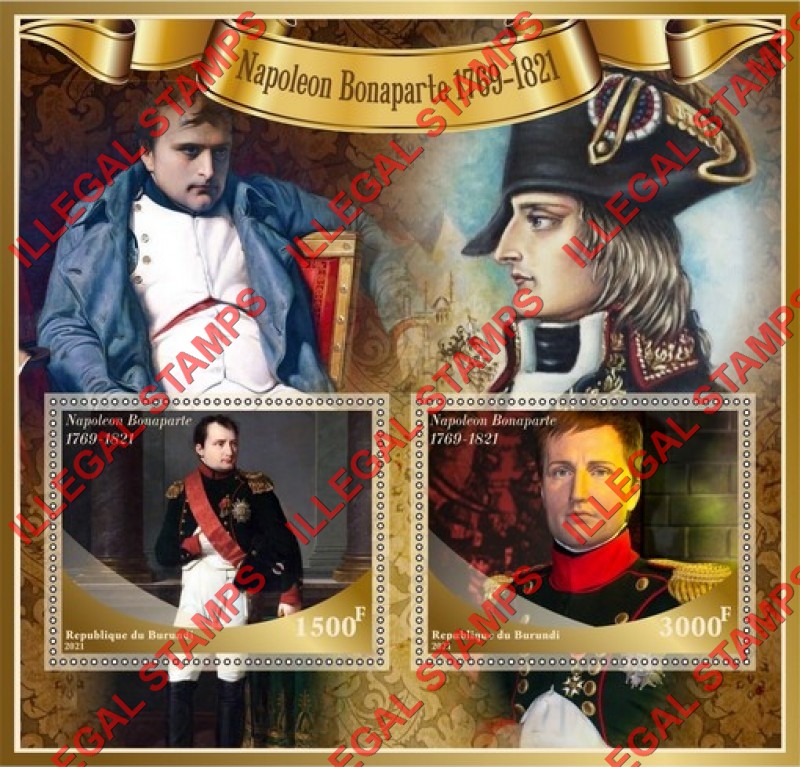 Burundi 2021 Napoleon Bonaparte Counterfeit Illegal Stamp Souvenir Sheet of 2