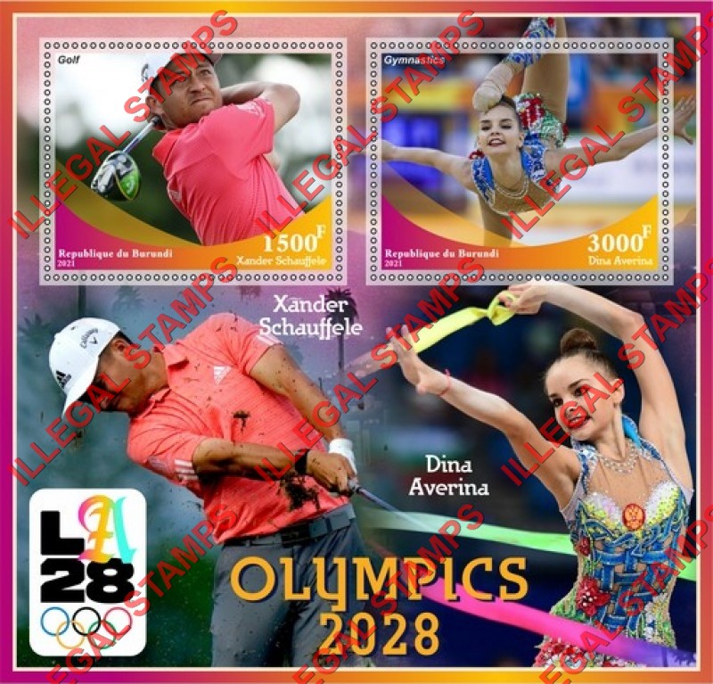 Burundi 2021 Olympic Games in Los Angeles in 2028 Counterfeit Illegal Stamp Souvenir Sheet of 2