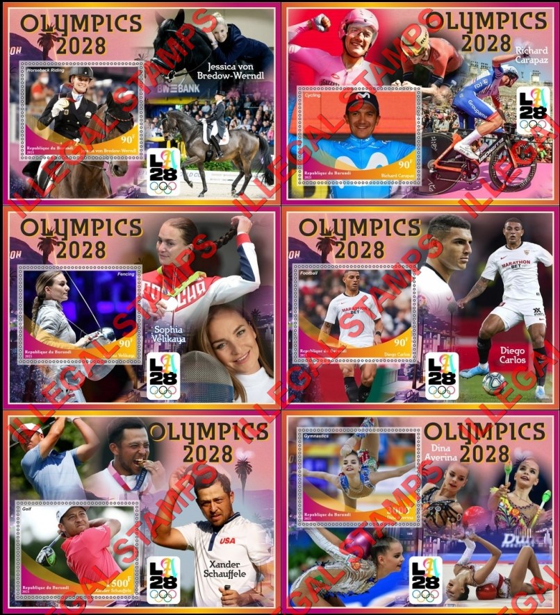 Burundi 2021 Olympic Games in Los Angeles in 2028 Counterfeit Illegal Stamp Souvenir Sheets of 1