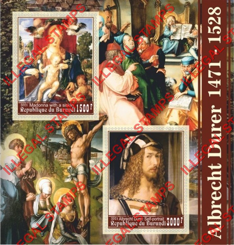 Burundi 2021 Paintings by Albrecht Durer (different) Counterfeit Illegal Stamp Souvenir Sheet of 2