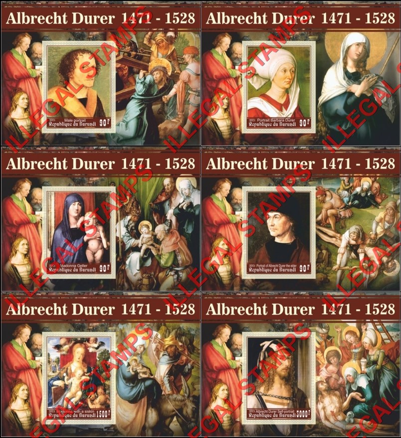 Burundi 2021 Paintings by Albrecht Durer (different) Counterfeit Illegal Stamp Souvenir Sheets of 1