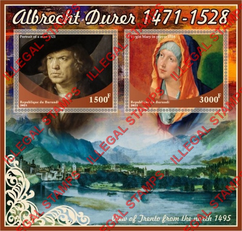 Burundi 2021 Paintings by Albrecht Durer Counterfeit Illegal Stamp Souvenir Sheet of 2