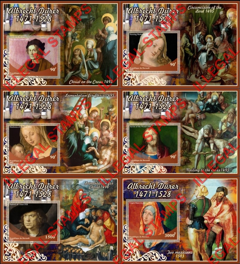 Burundi 2021 Paintings by Albrecht Durer Counterfeit Illegal Stamp Souvenir Sheets of 1