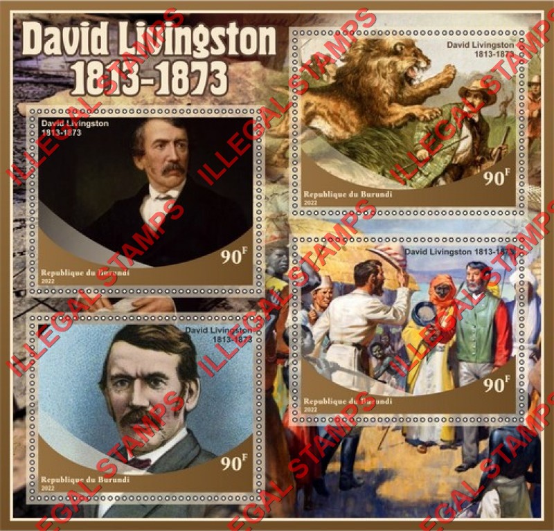 Burundi 2022 David Livingston Counterfeit Illegal Stamp Souvenir Sheet of 4