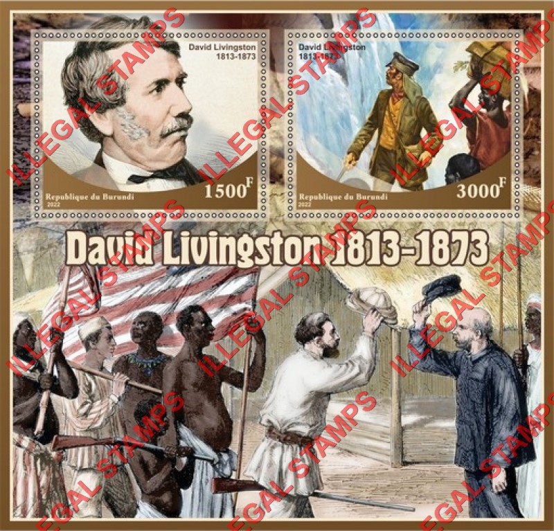 Burundi 2022 David Livingston Counterfeit Illegal Stamp Souvenir Sheet of 2