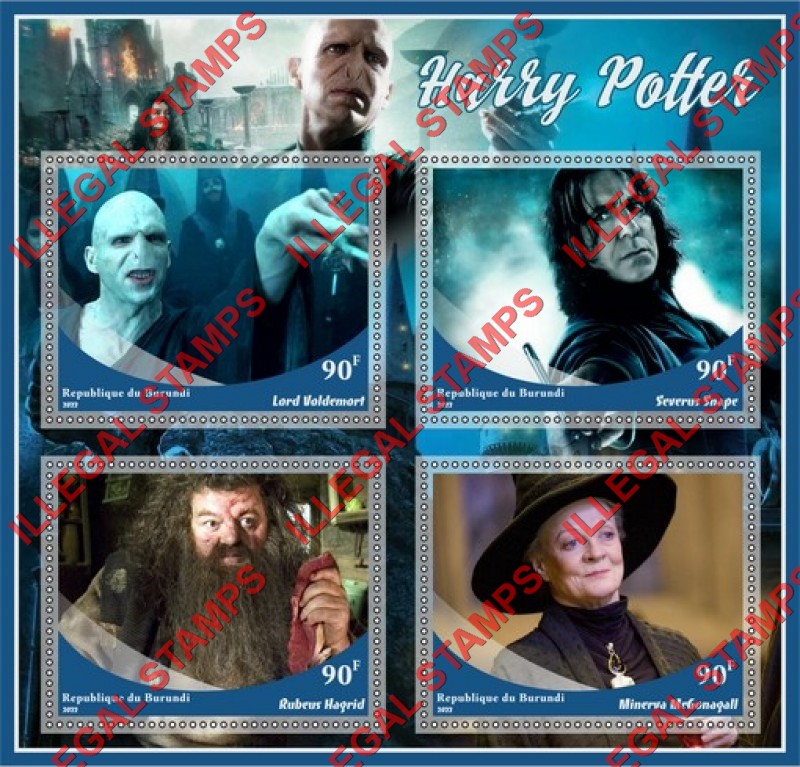 Burundi 2022 Harry Potter Movie Characters Counterfeit Illegal Stamp Souvenir Sheet of 4
