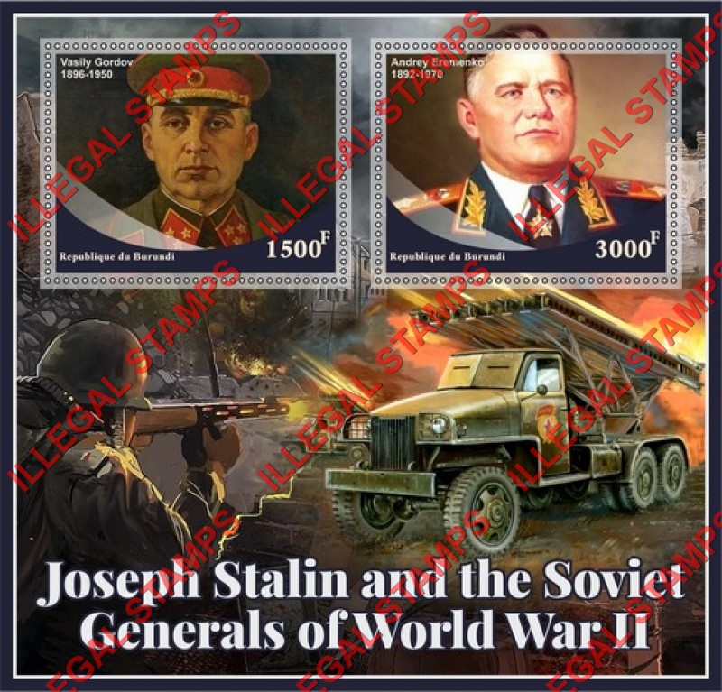 Burundi 2022 Joseph Stalin and Soviet Generals of World War II Counterfeit Illegal Stamp Souvenir Sheet of 2