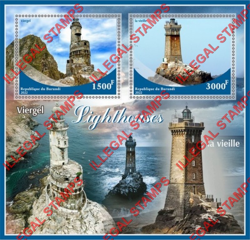 Burundi 2022 Lighthouses Counterfeit Illegal Stamp Souvenir Sheet of 2