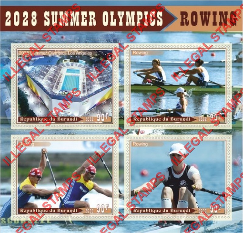 Burundi 2022 Olympic Games in Los Angeles in 2028 Rowing Counterfeit Illegal Stamp Souvenir Sheet of 4