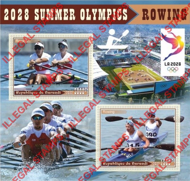 Burundi 2022 Olympic Games in Los Angeles in 2028 Rowing Counterfeit Illegal Stamp Souvenir Sheet of 2