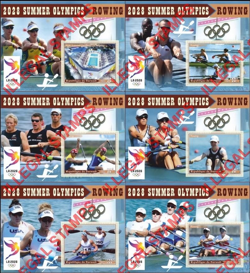 Burundi 2022 Olympic Games in Los Angeles in 2028 Rowing Counterfeit Illegal Stamp Souvenir Sheets of 1