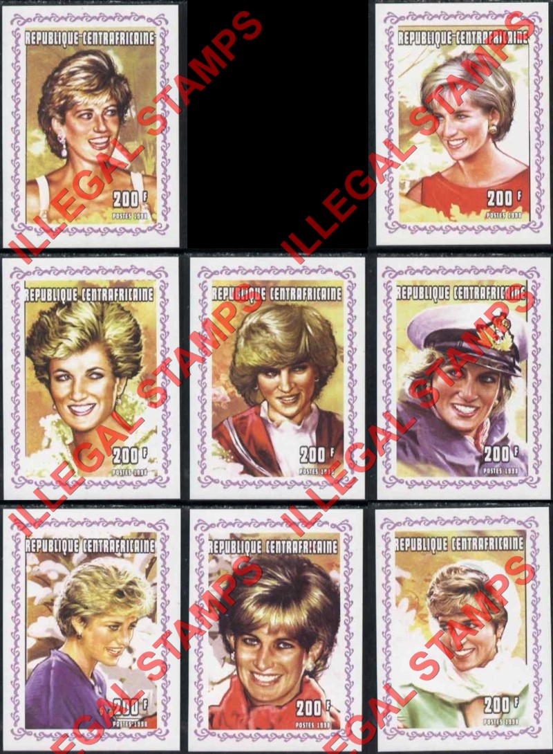 Central African Republic 1998 Princess Diana Illegal Stamp Deluxe Sheets of 1