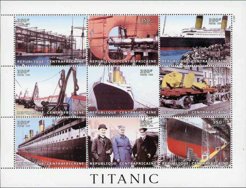 Central African Republic 1998 Titanic Suspected Illegal Stamp Sheet of 9