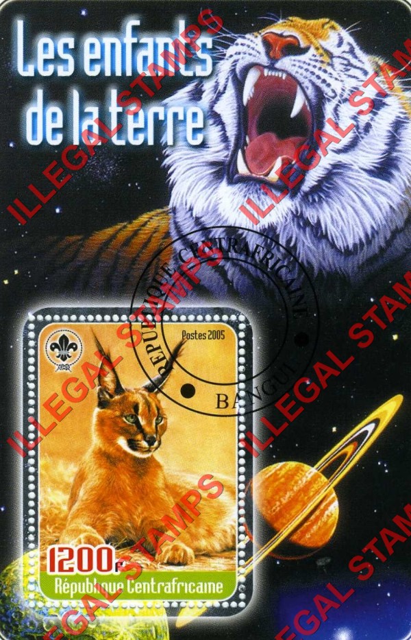 Central African Republic 2005 Young Animals Lynx Illegal Stamp Souvenir Sheet of 1