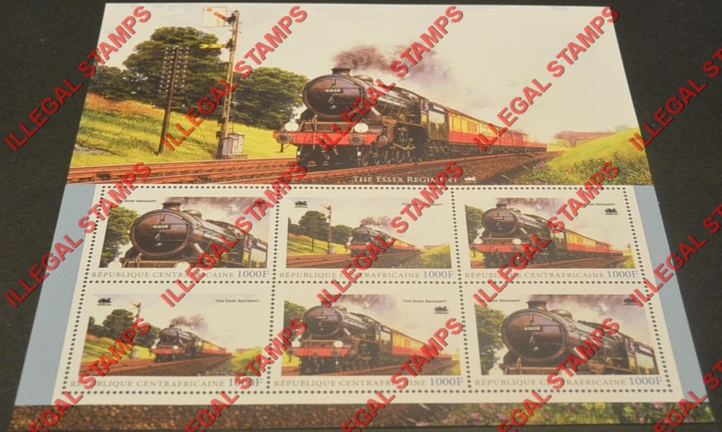 Central African Republic 2010 Trains Illegal Stamp Souvenir Sheet of 6 (Sheet 1)