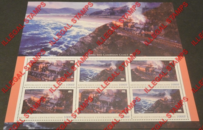 Central African Republic 2010 Trains Illegal Stamp Souvenir Sheet of 6 (Sheet 2)