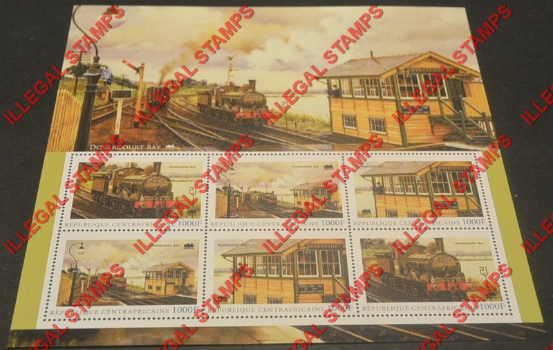 Central African Republic 2010 Trains Illegal Stamp Souvenir Sheet of 6 (Sheet 3)