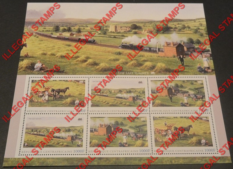 Central African Republic 2010 Trains Illegal Stamp Souvenir Sheet of 6 (Sheet 4)