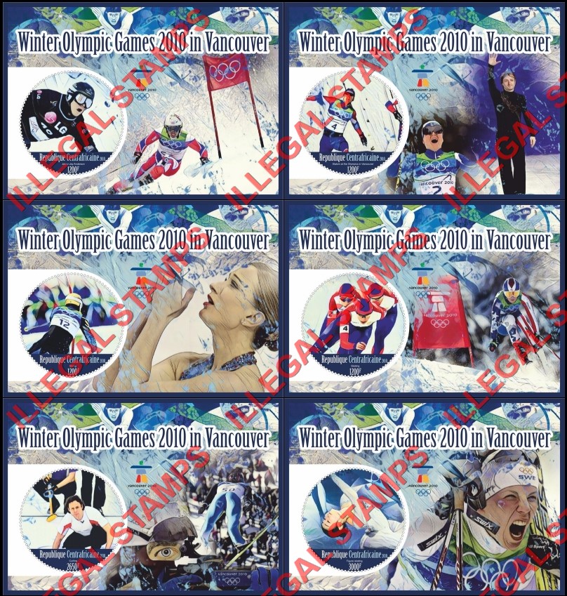 Central African Republic 2010 Winter Olympic Games in Vancouver Illegal Stamp Souvenir Sheets of 1