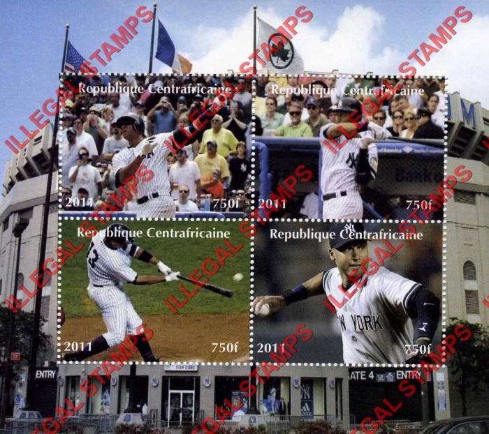 Central African Republic 2011 Baseball Illegal Stamp Souvenir Sheet of 4